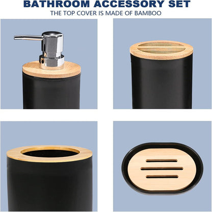 Skørter | 6 Piece Bath Set - Soap Dish Toothbrush Holder Rinsing Cup Lotion Bottle Trash Can Toilet Brush - Practical Toilet Set for Home Laundry Room, Black