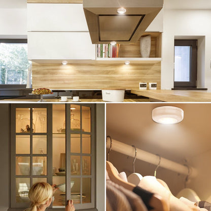 Skorter | Puck lamps with remote control Elfeland 6 Pack Wireless LED Closet lights under Cabinet lighting Battery-powered under Countertop lighting Dimmable Night lights Stick-on lights (Warm White)
