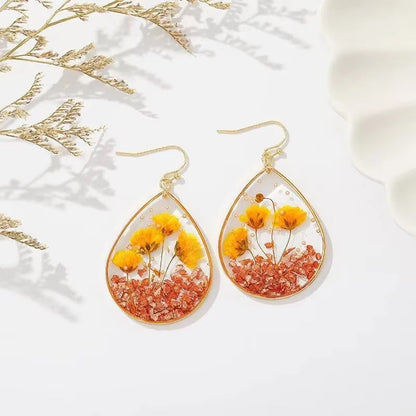 Skorter | Handmade Transparent Waterdrop Shape Dried Flowers Earrings