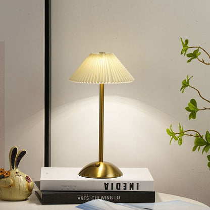 Skorter | Contemporary Scandinavian rechargeable iron fabric cone pleated LED table lamp for bedside