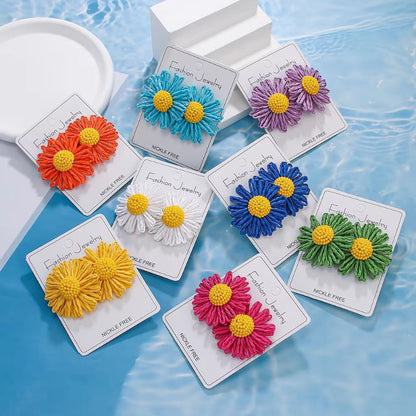 Skorter | Bohemian Raffia Flower Bead Rattan Knit Colorful Earrings