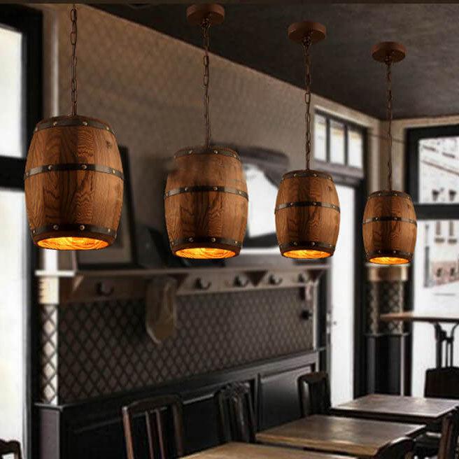 Skorter | BarrelGlow Vintage Pendant Light | Wood Wine Barrel Design | 1-bulb | Rustic Lighting