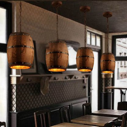 Skorter | BarrelGlow Vintage Pendant Light | Wood Wine Barrel Design | 1-bulb | Rustic Lighting