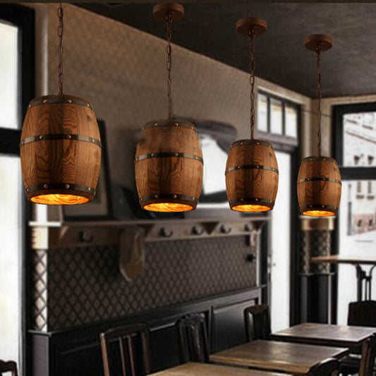 Skorter | BarrelGlow Vintage Pendant Light | Wood Wine Barrel Design | 1-bulb | Rustic Lighting
