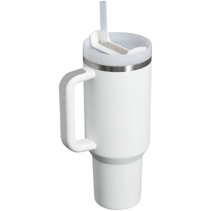 Skorter | Quencher H2.0 Tumbler – 40oz White Vacuum Insulated Stainless Steel Travel Mug with Handle & Straw Lid ( White & Pink )