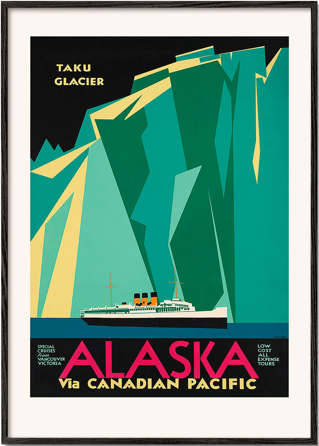 Skorter | Alaska via Canadian Pacific. Taku Glacier - Vintage Travel Poster
