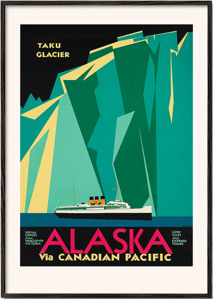 Skorter | Alaska via Canadian Pacific. Taku Glacier - Vintage Travel Poster