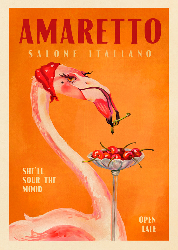 Skorter | Amaretto Flamingo Art Deco Italian café travel art - The whiskey ginger