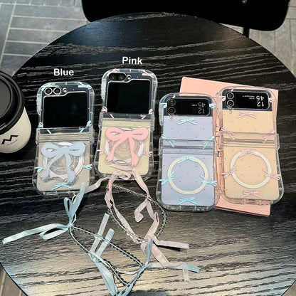 Skorter | Cute Bow Ribbon Samsung Flip Case – Clear protective case with soft pastel ribbon