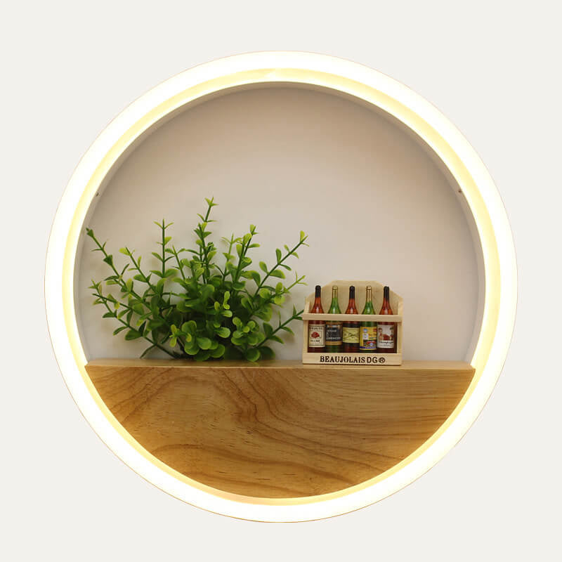 Skorter | Lumoshelf LED Wall Light | Solid Wood with Shelf | Round Wall Lamp | Warm & White Light