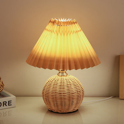 Skorter | RattaLume Nordic LED Table Lamp | Woven Rattan & Foldable Fabric Shade | Mood Light | Decor for the Bedroom