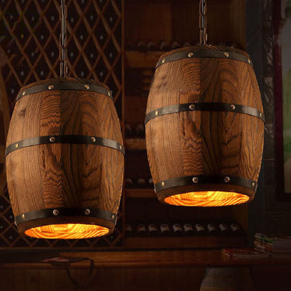 Skorter | BarrelGlow Vintage Pendant Light | Wood Wine Barrel Design | 1-bulb | Rustic Lighting