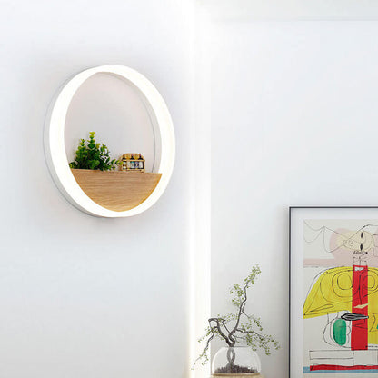 Skorter | Lumoshelf LED Wall Light | Solid Wood with Shelf | Round Wall Lamp | Warm & White Light