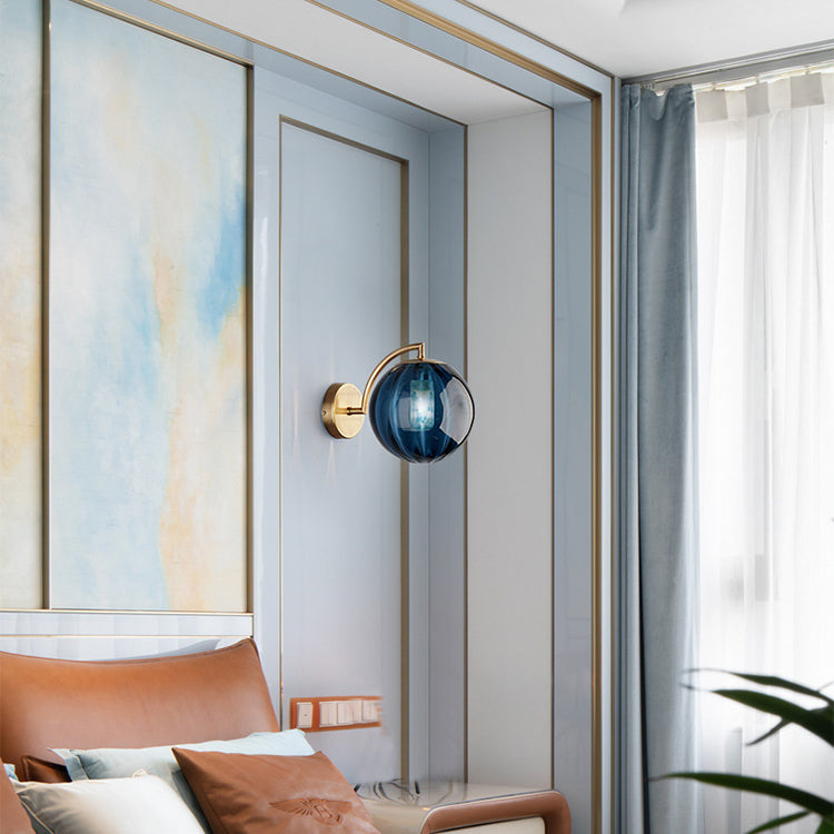 Skorter | Contemporary Scandinavian Round Ball Iron Glass 1-Light Wall Lamp for Living Room