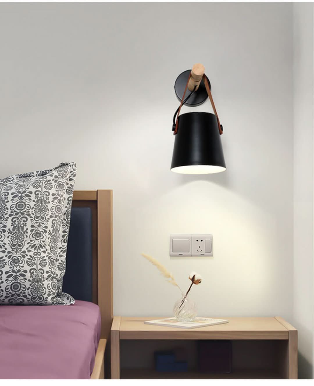 Skorter | Three-arm - Wall lamp with iron lamp cone and wooden arm