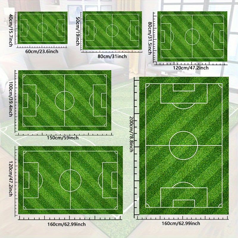 Skorter | Football Field Pattern Carpet - non-slip washable lounge mats for living room, bedroom, garden or gaming room