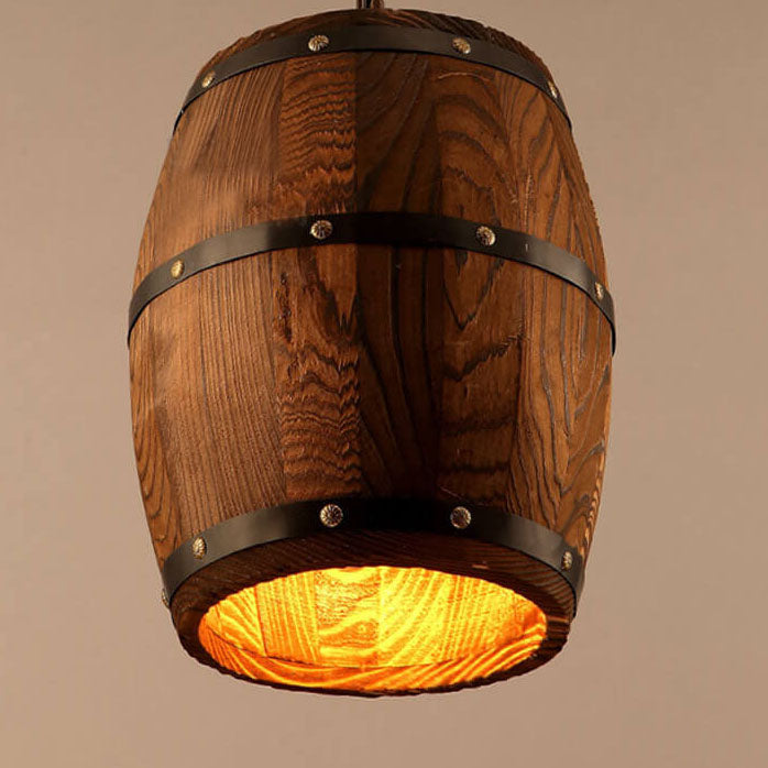 Skorter | BarrelGlow Vintage Pendant Light | Wood Wine Barrel Design | 1-bulb | Rustic Lighting
