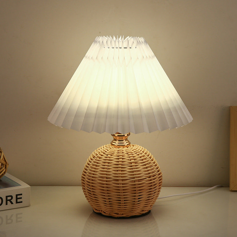Skorter | RattaLume Nordic LED Table Lamp | Woven Rattan & Foldable Fabric Shade | Mood Light | Decor for the Bedroom