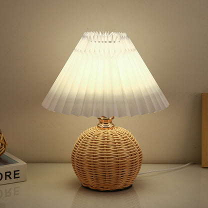 Skorter | RattaLume Nordic LED Table Lamp | Woven Rattan & Foldable Fabric Shade | Mood Light | Decor for the Bedroom