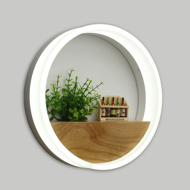 Skorter | Lumoshelf LED Wall Light | Solid Wood with Shelf | Round Wall Lamp | Warm & White Light