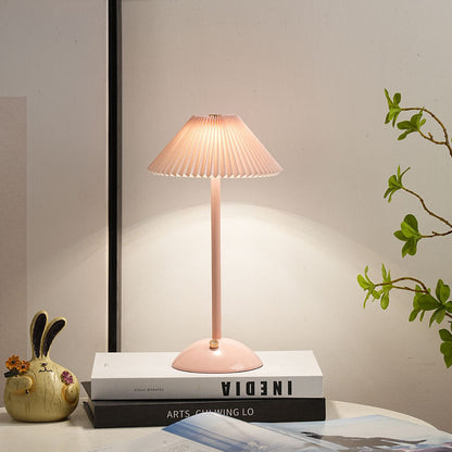Skorter | Contemporary Scandinavian rechargeable iron fabric cone pleated LED table lamp for bedside