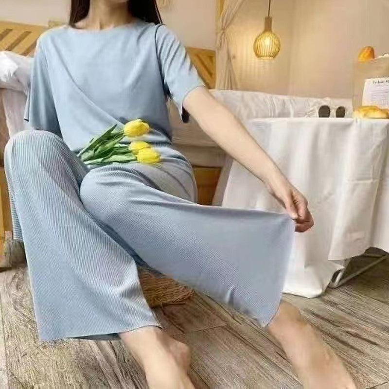 Skorter | Comfortable Ice Silk Short Sleeve T-Shirt Two Piece Set