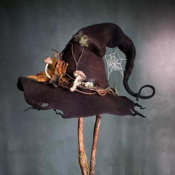 Skorter | HexaHat – Handmade Felt Witch Hat made of Merino Wool & Silk Chiffon