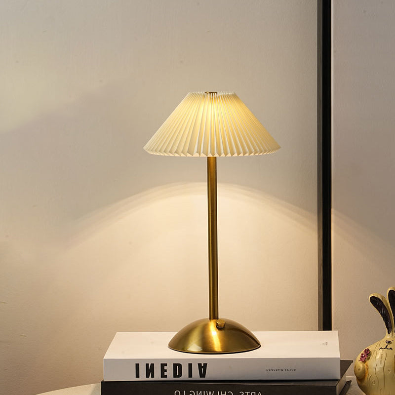 Skorter | Contemporary Scandinavian rechargeable iron fabric cone pleated LED table lamp for bedside