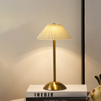 Skorter | Contemporary Scandinavian rechargeable iron fabric cone pleated LED table lamp for bedside