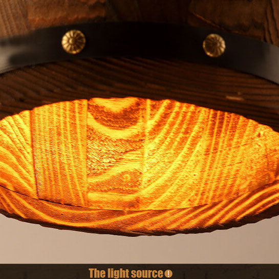 Skorter | BarrelGlow Vintage Pendant Light | Wood Wine Barrel Design | 1-bulb | Rustic Lighting