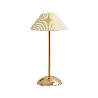 Skorter | Contemporary Scandinavian rechargeable iron fabric cone pleated LED table lamp for bedside