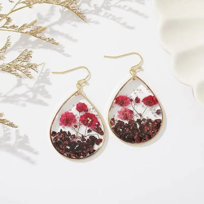 Skorter | Handmade Transparent Waterdrop Shape Dried Flowers Earrings