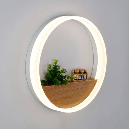 Skorter | Lumoshelf LED Wall Light | Solid Wood with Shelf | Round Wall Lamp | Warm & White Light