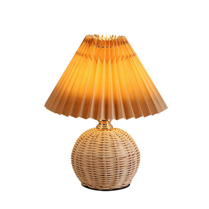 Skorter | RattaLume Nordic LED Table Lamp | Woven Rattan & Foldable Fabric Shade | Mood Light | Decor for the Bedroom