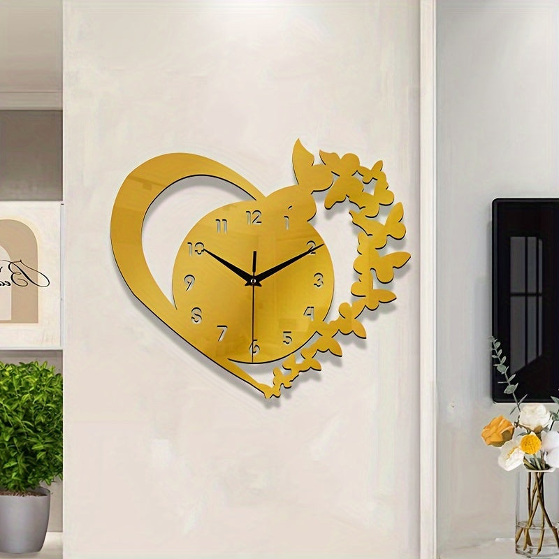Skorter | Silent Heart-Shaped Acrylic Wall Clock - Frameless Love Design for Living Room, Bedroom & Office