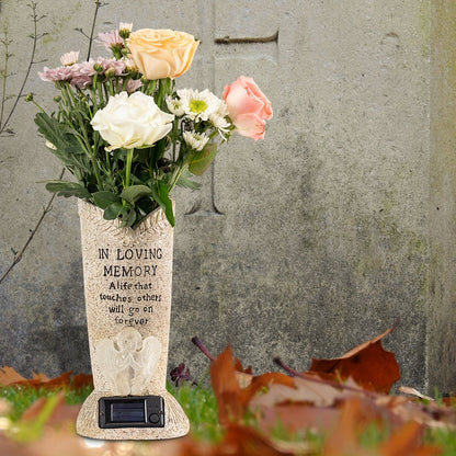 Skorter | Solar Powered LED Cemetery Vase with Detachable Spike – Rechargeable, Weather-Resistant Memorial Gravestone Decoration for Fresh or Artificial Flowers – Thoughtful Memorial Gift