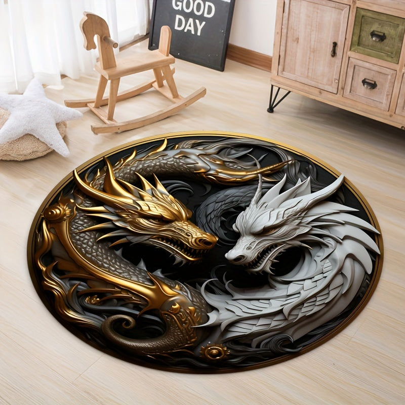 Skorter | 1pc Dragon Element Floor Carpet - Non-Slip Lounge Mat, Decorative Round Rug