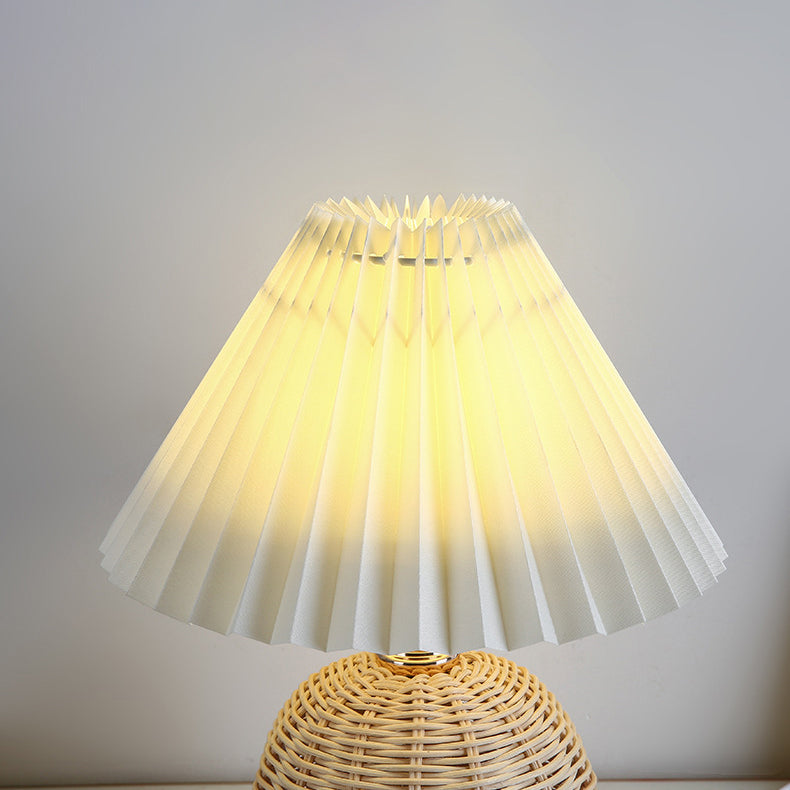 Skorter | RattaLume Nordic LED Table Lamp | Woven Rattan & Foldable Fabric Shade | Mood Light | Decor for the Bedroom