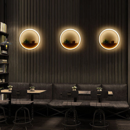 Skorter | Lumoshelf LED Wall Light | Solid Wood with Shelf | Round Wall Lamp | Warm & White Light