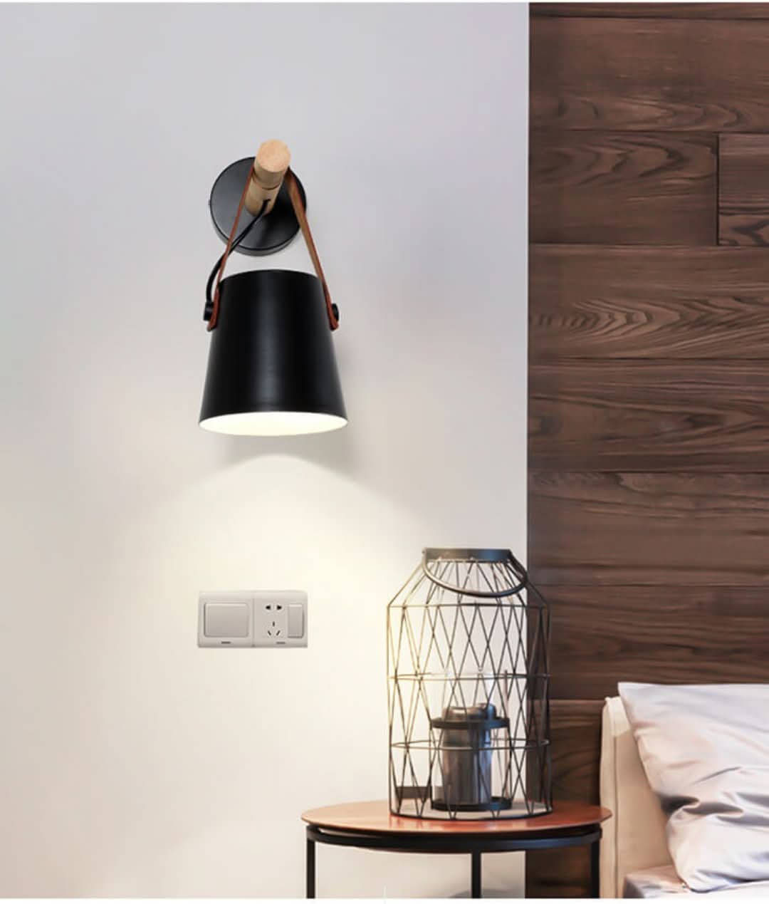 Skorter | Three-arm - Wall lamp with iron lamp cone and wooden arm