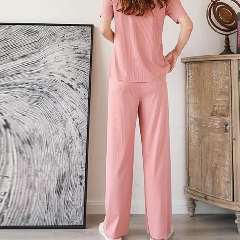 Skorter | Comfortable Ice Silk Short Sleeve T-Shirt Two Piece Set