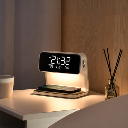 Skorter | 3-in-1 Bedside Lamp with Wireless Charger – LCD Alarm Clock & Touch Dimmable LED Table Lamp