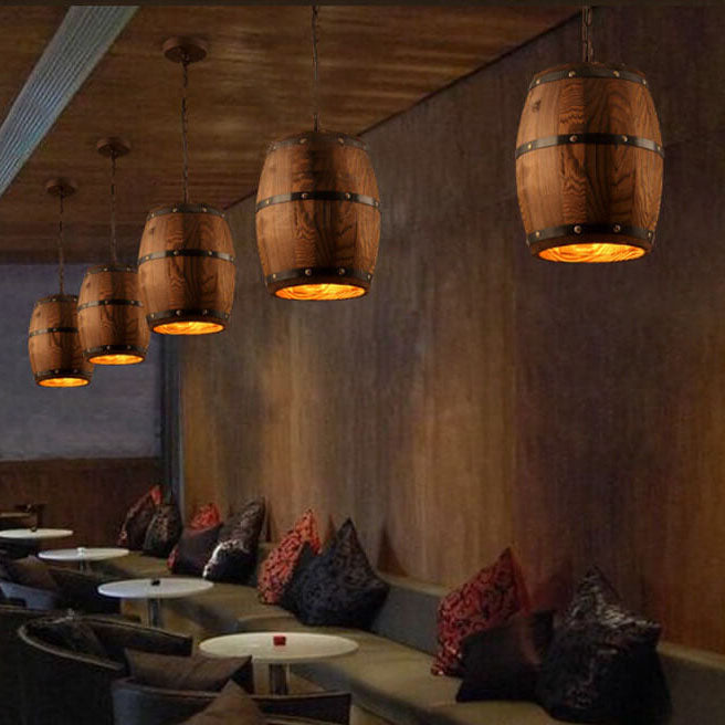 Skorter | BarrelGlow Vintage Pendant Light | Wood Wine Barrel Design | 1-bulb | Rustic Lighting