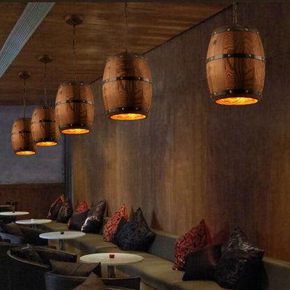 Skorter | BarrelGlow Vintage Pendant Light | Wood Wine Barrel Design | 1-bulb | Rustic Lighting