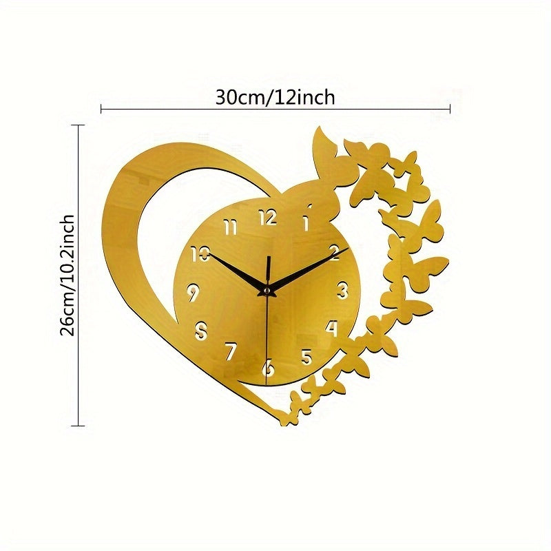 Skorter | Silent Heart-Shaped Acrylic Wall Clock - Frameless Love Design for Living Room, Bedroom & Office
