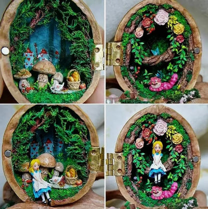 Skorter | Handmade.Walnut Shell Doll House--Mini Library, Tiny World Inside Walnuts