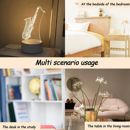 Skorter | SaxGlow - 3D Saxophone LED Night Light, USB-Powered Table Lamp