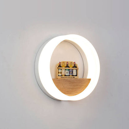 Skorter | Lumoshelf LED Wall Light | Solid Wood with Shelf | Round Wall Lamp | Warm & White Light