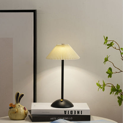 Skorter | Contemporary Scandinavian rechargeable iron fabric cone pleated LED table lamp for bedside