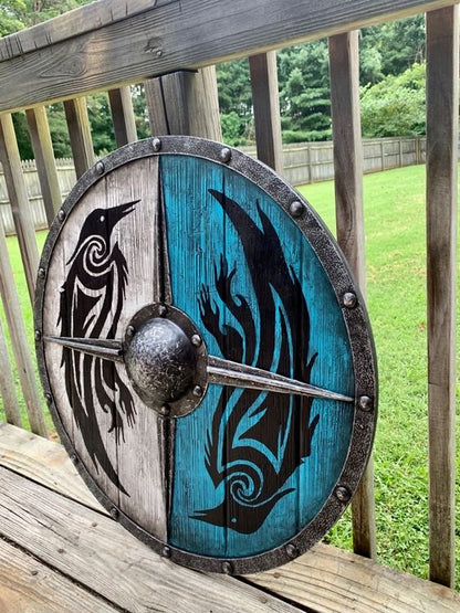 Skorter | Eivor Valhalla Raven Battle Damaged Viking Wooden Shield 30CM